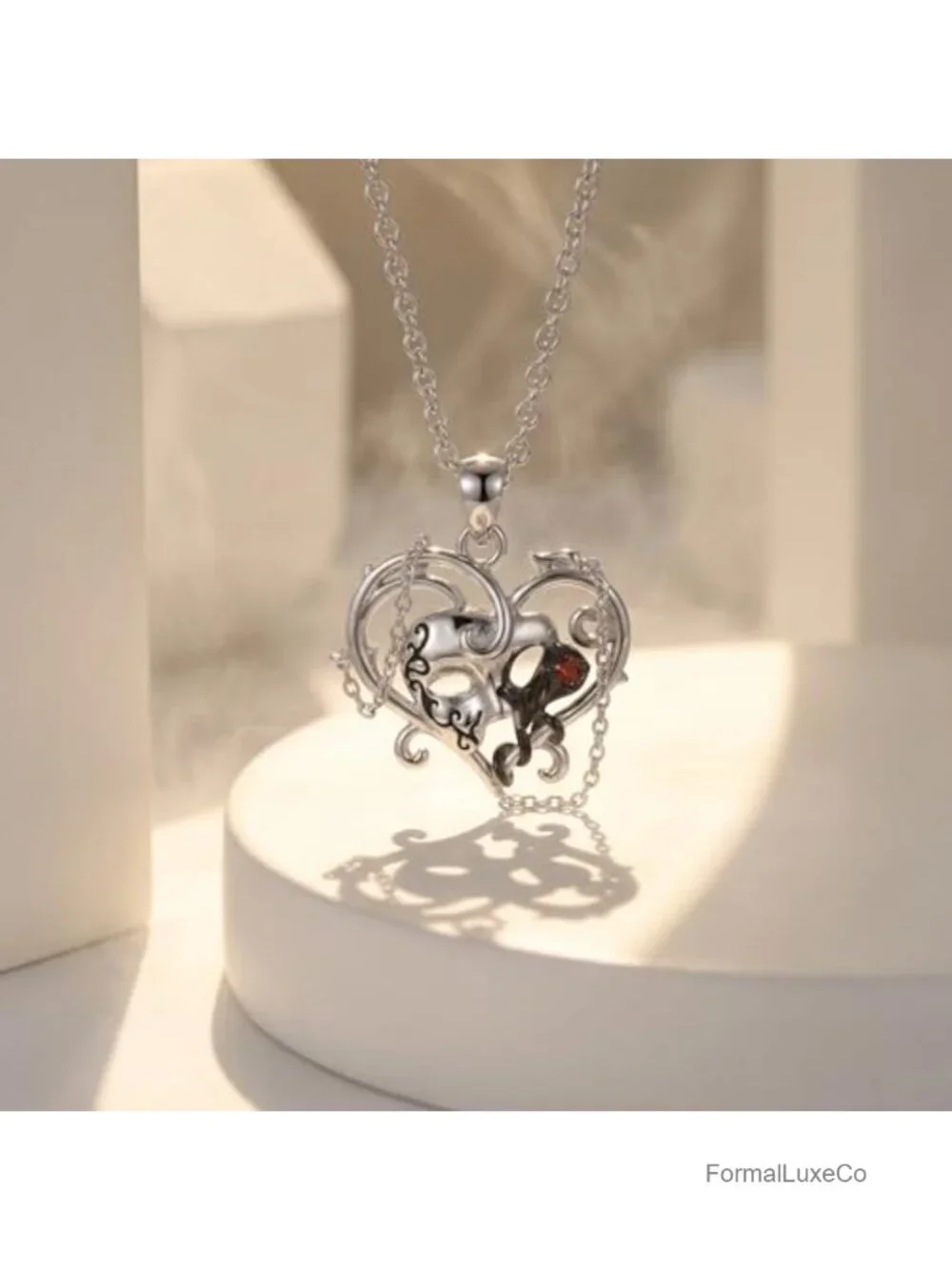 Phantom of the Opera Sterling Silver Gothic Heart Pendant Necklace 18in